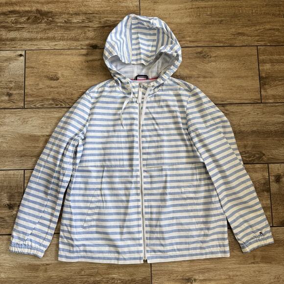 Tommy Hilfiger Jackets & Blazers - Tommy Hilfiger Light Blue and White Striped Hooded Utility Jacket